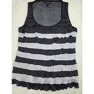 White House Black Market Black and White Polka Dot Ruffle Tank